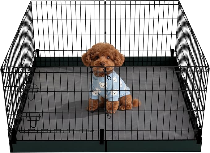 Dog Playpen, Foldable Metal Puppy Play Pen with Bottom Pad, 24x24in 8 Panels Dog Playpen with Door for Indoor Outdoor, Heavy-Duty Pet Exercise Fence for Small Medium Animals