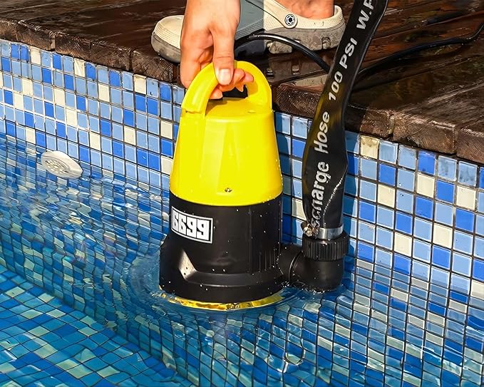 Submersible Sump Pump 5000GPH High Flow with 25FT x 1-1/2” Discharge Hose Drain Water Pump Kit 1HP Portable Utility Pump Easy to Use for Flooded Basement Rain Barrel