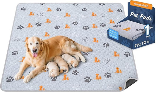 WanpeeGoo Washable Pee Pads for Dogs, 1 Pack Absorbent Reusable Training Dog Pads Pet Puppy Pads, Non-Slip Potty Pads for Whelping, Playpen, Crate, Bed, Orange, 72"x72"