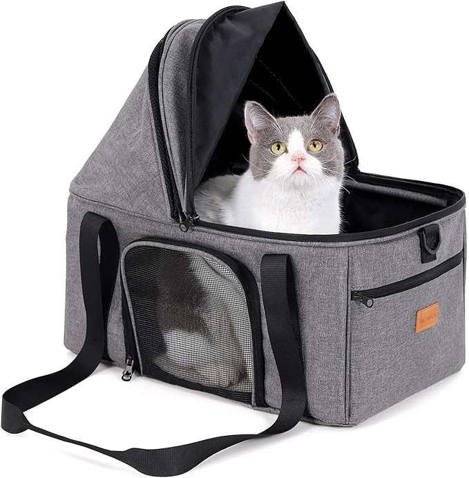 BurgeonNest Top-Expandable Large Cat Carrier, Soft Sided Cat Bag Carrier for Medium Large Pet Up to 15 lbs, Upgraded Small Dog Car Seat, Puppy Travel Bag with Semi-Open Canopy