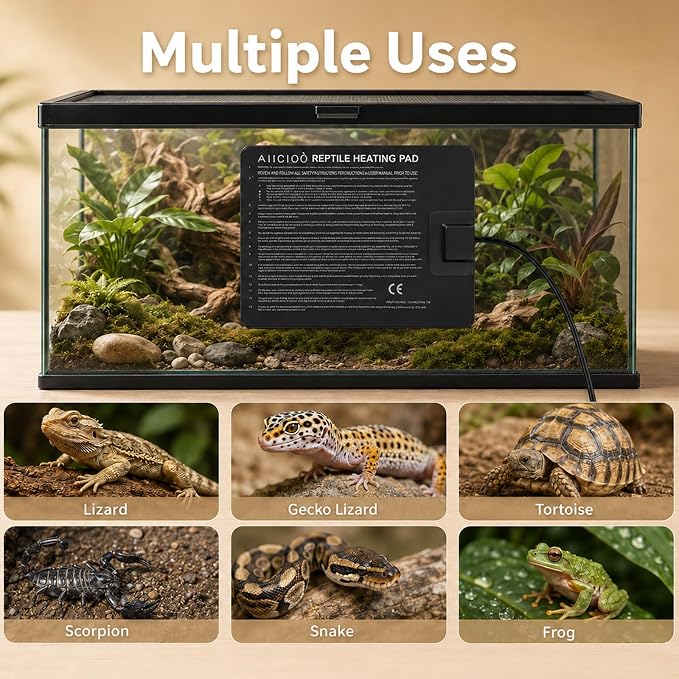 Aiicioo Reptile Heating Pad - Hermit Crab Heater Heat Mat for Reptiles Snake Lizard Terrarium 8 Watt