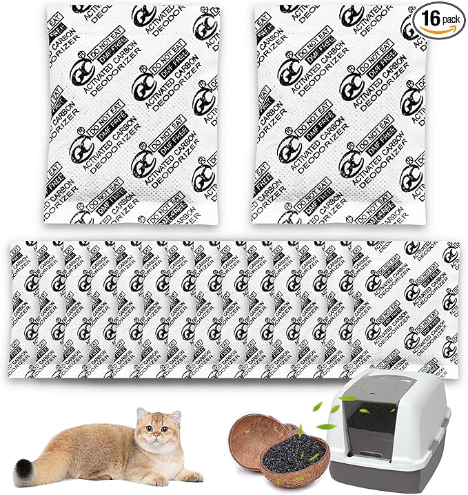 16 PCS Cat Litter Box Deodorizer for Hooded Litter Boxe, Activated Charcoal Odor Absorber, Carbon Filter Compatible with Whisker OdorTrap Pod Accessories Filter and Traditional Litter Boxes, Unscented