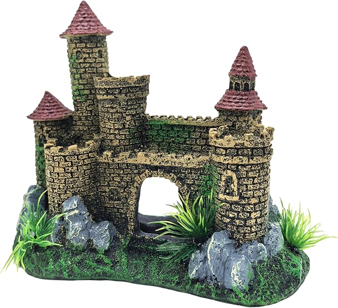 M2cbridge Aquarium Decor Castle Shipwreck Ornament Underwater Landscape(Yellow Castle)