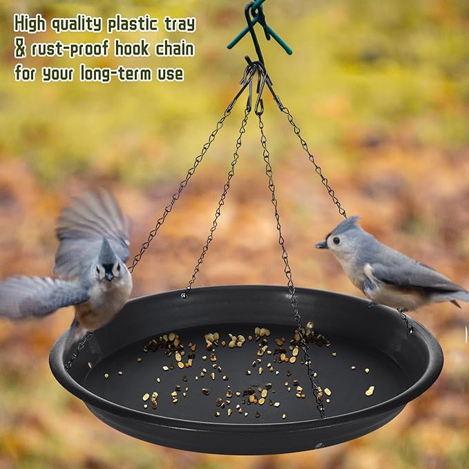Briwooody 2 Sets 16.7" Bird Seed Catcher Tray Platform Bird Feeder Large Hanging Tray Fits Most Feeders Catches Most Falling Seed and Husk Outdoor Yard Garden Backyard for Attracting Birds, Black