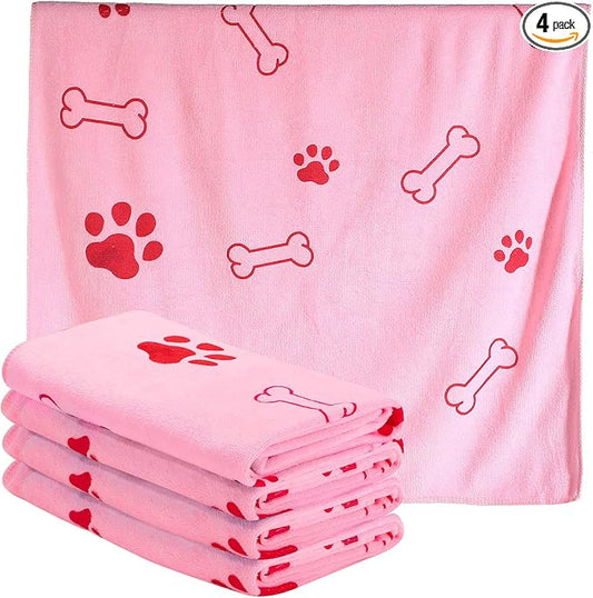 Chumia 4 Pcs Dog Towels for Drying Dog Puppy Bulk Microfiber Absorbent Paw Towel Pet Bathing Supplies Quick Drying for Medium Cats Pets Shower(24 x 40 Inch,Pink)