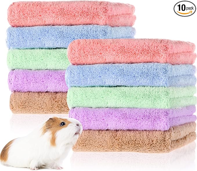 10 Pieces Guinea Pigs Blankets Hamster Fleece Cage Liners Soft Guinea Pig Accessories Small Animal Pet Blanket Sleep Bedding Mats Pet Supplies for Dog Puppy Cat (Mixed Colors, 11.8 x 11.8 Inch)