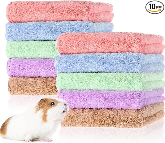 10 Pieces Guinea Pigs Blankets Hamster Fleece Cage Liners Soft Guinea Pig Accessories Small Animal Pet Blanket Sleep Bedding Mats Pet Supplies for Dog Puppy Cat (Mixed Colors, 11.8 x 11.8 Inch)