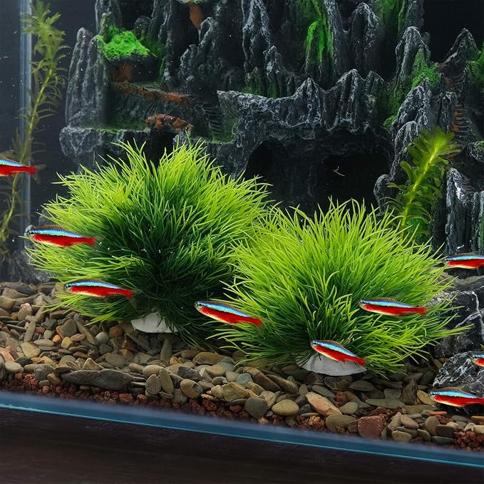 IBWell 2pcs Artificial Aquarium Mini Plants Decor Green Grass Plastic Hideout Waterscape Ornament Fish Tank Accessories for Turtle Betta Hides - Small