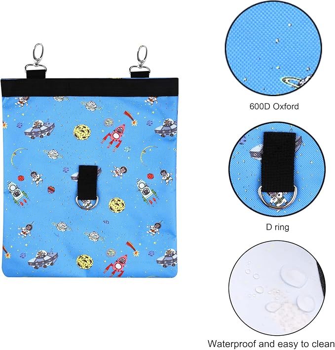 Rabbit Hay Feeder Bag Guinea Pigs Hanging Hay Rack Manger Holder Dispenser Small Animal Feeder Storage Pouch for Bunny Chinchilla Hamster (Pattern Blue, 2 Windows)