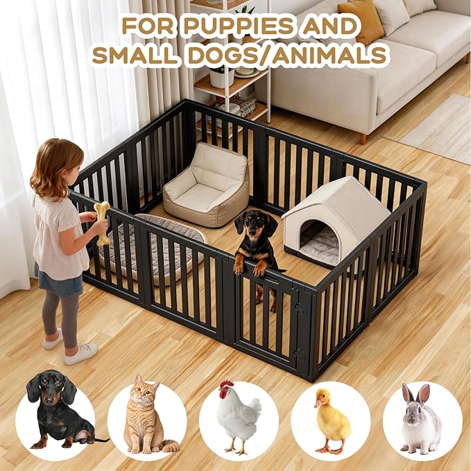 Dog Playpen, Clear Dog Pen, Dog Pen Indoor, Easy to Install and Remove Dog Play Pen, Puppy Playpen Suitable for Dogs, Cats,Dog Playpen Indoor(Black, 23.6 inch Height, 10 Panels)