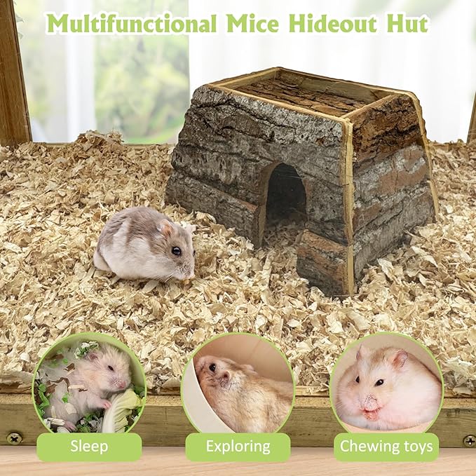 kathson Bark Wood Dwarf Hamster House Mouse Natural Chewable Hideout Hut Mice Resting Room Hamster Cage Accessories for Dwarf Hamster Mice Young Syrian Hamsters and Other Small Animals