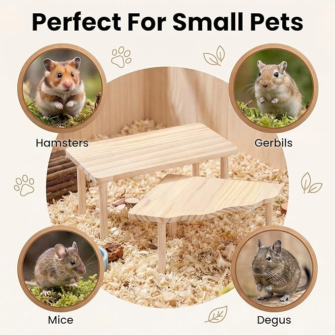 2 Pcs Set Hamster Play Wooden Platform for Dwarf Syrian Hamsters Gerbils Mice Degus or Other Small Pets