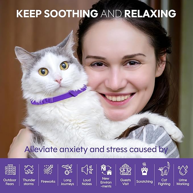 Cat Calming Collar 4 Pack – Pheromone Collar for Cats, Adjustable Breakaway, Water-Resistant, Stress Relief, Helps Reduce Scratching, Noise Sensitivity & Separation Anxiety