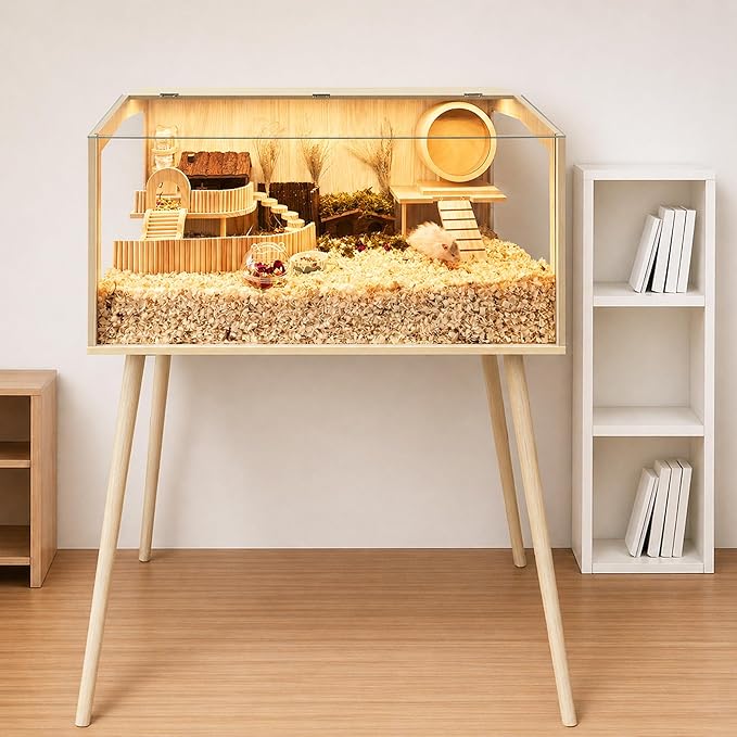 PROLEE Hamster Cage with Legs, Guinea Pig Cages Chew Proof, Hamster House, Hamster Cages and Habitats with Lockable Design, Small Animal Cage, 32" L x 16" W x 40" H