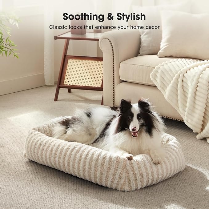 MIXJOY Dog Bed Large Size, Washable Large Dog Beds with Removable Cover, Rectangle Pet Beds for Big Dogs, Soft Warming Calming Pet Bed with Non-Slip Bottom, 36"x27"x8", White