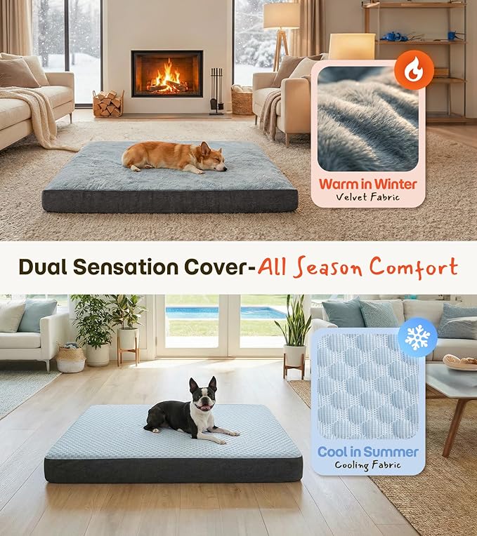Dog Bed for Crate, Extra Large Cooling Mat for Dogs, Waterproof Dog Bed with Dual Surface Removable Washable Covers, 36 x 27 Inch Pet Bed with Egg Crate Foam
