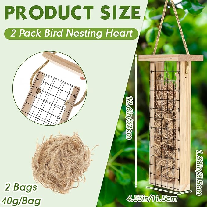 Menkxi 2 Pcs Bird Nesting Material, Hummingbird Nest Gift Enjoy Birds Gardening Outside Cute Decor Refillable Nesting Gift for Bird Lovers, Spring Garden Decoration Gifts (Grid Style)