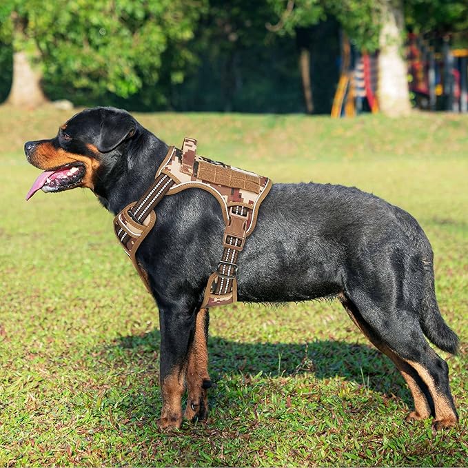 Beebiepet Heavy Duty Tactical Dog Harness for Large Dogs, No Pull Adjustable Pet Harness Reflective Service Training Easy Control Pet Vest Military K9 Working Dog Harnesses-X- Large, Desert Camo