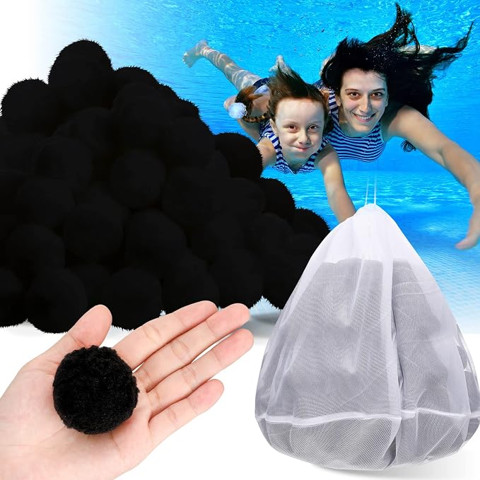 Zubebe Pool Filter Media Balls Fiber Filter Media for Swimming Pool Sand Filters and Bath Center Bathtubs Spas Aquarium and Grime Cleaning Scum (4.6 lbs, Black)