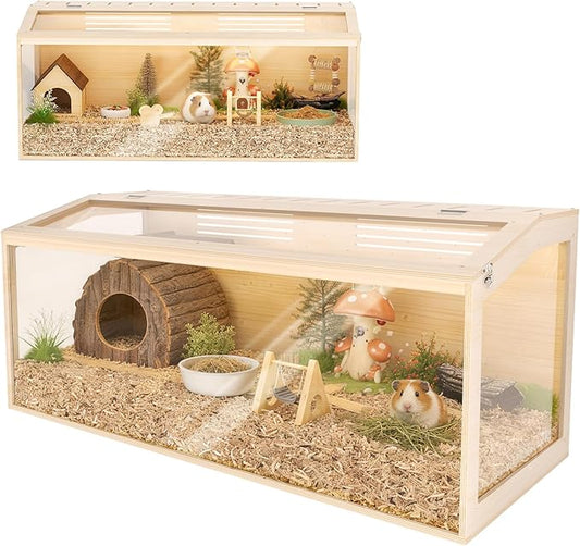 Wooden Hamster Cage, 48inch Large Hamster Cage Enclosure with Openable Top & Thickened Acrylic for Small Animals, Guinea Pig, Rabbit, Rat, 48"L x 20''W x 20''H Hamster Habitat with Multi-vent