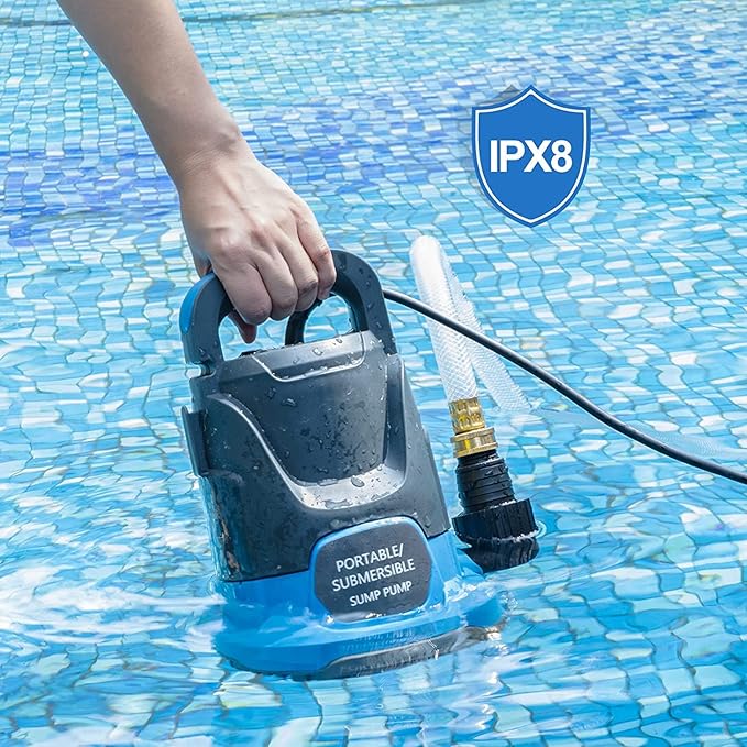 Sump Pump Submersible 1HP 3700GPH Utility Water Pump Portable Transfer Electric Water Sump Pumps with 8 Accessories for Swimming Pool Draining Hot Tub Pond Basement