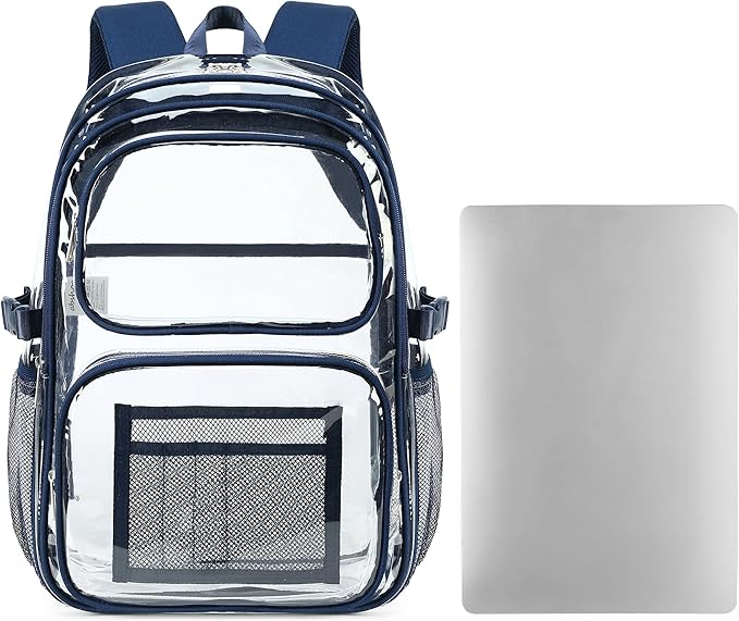 abshoo Large Heavy Duty Boys Clear Backpack for School Bookbag Transparent Multi Pocket Backpacks for Men (Navy)