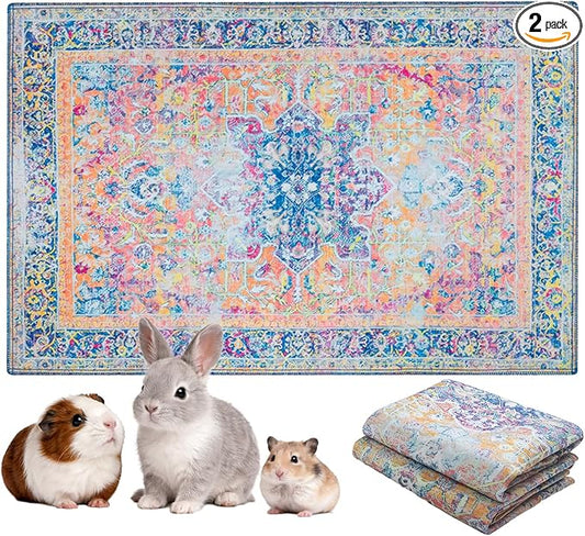 Lovewag Pets Reusable 2-Pack Small Animal Pet Bedding Mats - 28" x 41" Hamster Bedding - Machine Washable Guinea Pig Cage Liners - Guinea Pigs,Rabbits & Ferrets Waterproof Pee Pad (Marmalade Sunshine)