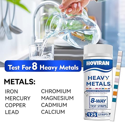 Heavy Metals Water Test Strips (125 Strips), 10 in 1 Home Water Test | Well & Drinking Water Testing Kit for Iron, Mercury, Copper, Lead, Chromium, Magnesium, Cadmium, Calcium