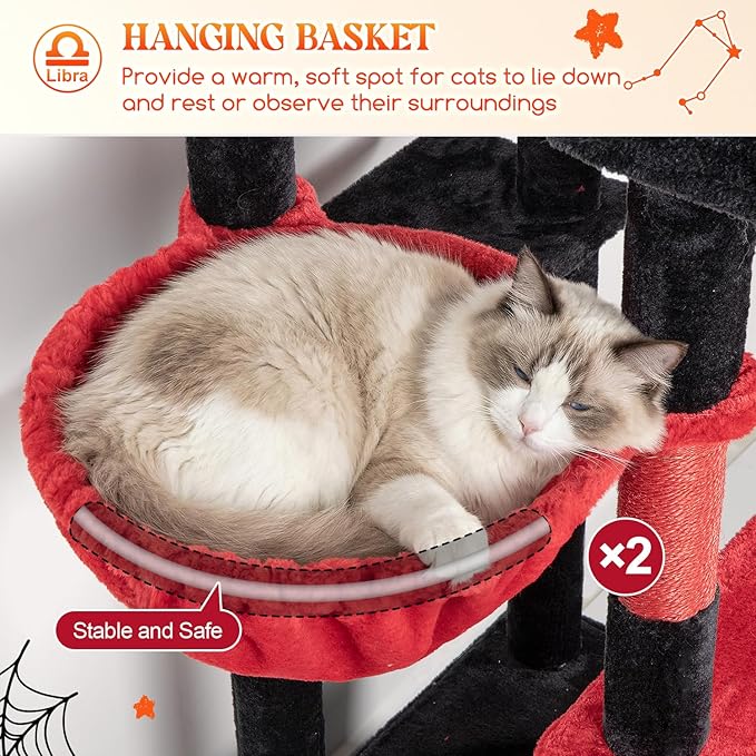 Globlazer Heavy Duty Cat Tree 78 inch Sturdy Gothic Cat Tower for 20lbs Large Adult Cats, Symmetrical Aesthetic Big Goth Cat Tree with Extra Large Platform, 2 Scratching Boards, Z78, Black Red