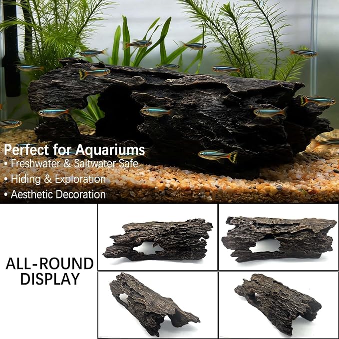Tfwadmx Bearded Dragon Hide, 13.5" Large Reptile Hideout, Resin Simulated Hollow Log for Aquarium, Betta Fish Hideout, Reptile Tank Accessories for Corn Snakes, Young Ball Pythons, Geckos, Axolotls