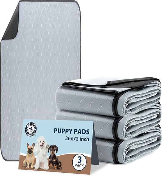 Washable Pee Pads for Dogs, Reusable Puppy Pads 36x72, 3 Pack, White Grey | Reusable, Fast Absorbent, Waterproof, Non-Slip, For Whelping, Training, Incontinence & Potty, For Dog Playpen, Crate, Car