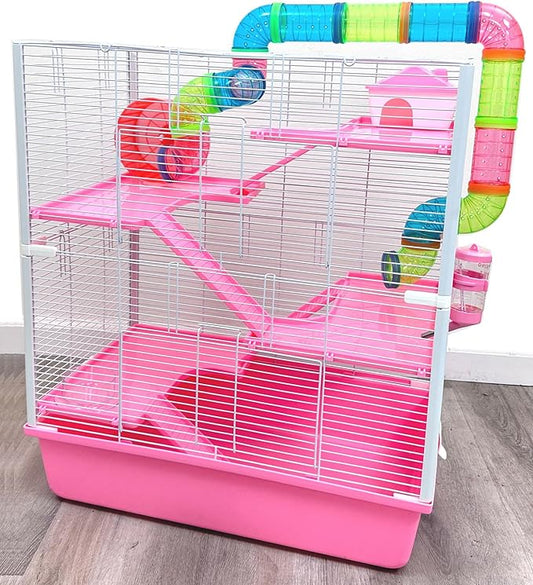 Extra Large 23" Multi-Tiers Easy Setup Hamster Palace Gerbil Habitat Mouse House Mice Home Critters Cage Complete Set of Accessories Expandable Customizable Hide House Food Bowl Running Wheel