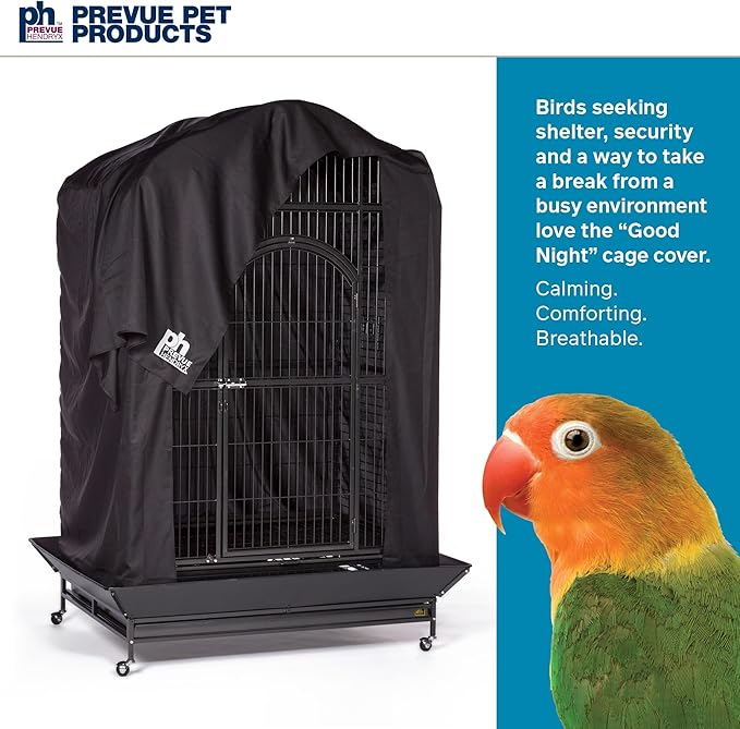 Prevue Pet Products Extra Large Bird Cage Cover - Good Night Cage Cover, Bird Accessories, Blocks Light, Breathable Nylon Fabric, Fits a Variety of Cage Sizes - Black, Size Extra Large