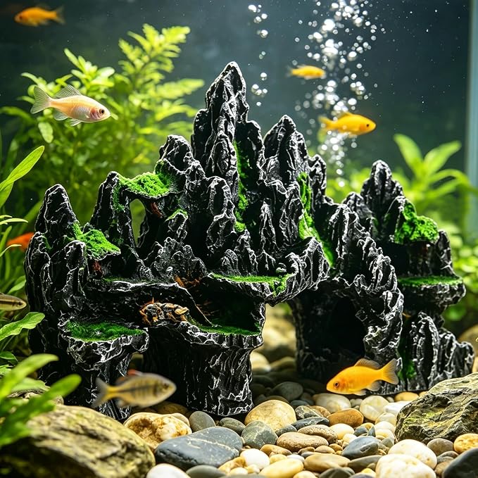 Saim Large Aquarium Mountain View Stone Decor 13.7''x4.72''x9.05'' | for betta cichlids hideaway cave,non-fading resin, climbing zone, hiding cave, low maintenance fitting for 10-17 gallon tank