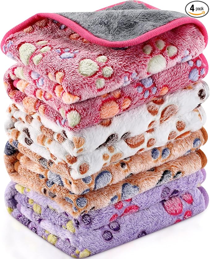 Reginary 4 Pcs Waterproof Guinea Pig Blankets Washable Small Animal Fleece Bedding Guinea Pig Cage Liners Reusable Training Pads Pet Pee Pad Sleep Mat for Hamster(Paw Print,35 x 24 Inch)