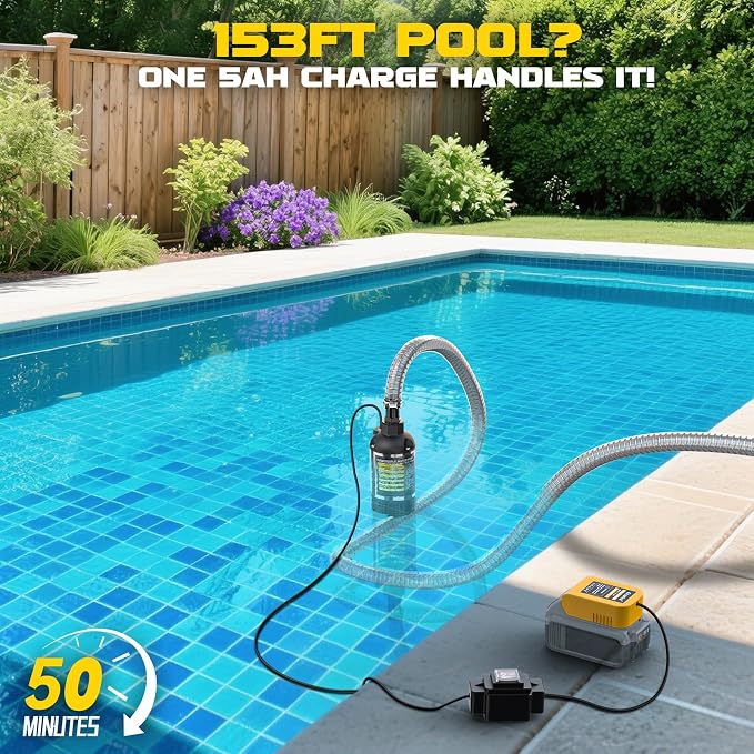 Ecarke Cordless Submersible Water Pump Compatible with Dewalt 20V Battery, 1268GPH Brushless High Flow Sump Pump with 6.5ft Hose, Portable Electric Water Pump for Swimming Pool Draining (Tool Only)