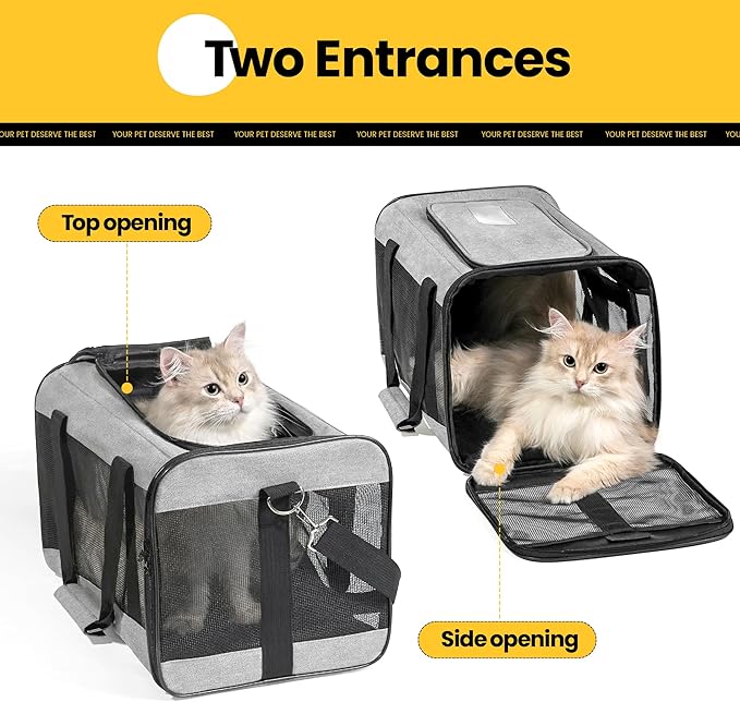 Conlun Cat Carrier Airline Approved, Soft-Sided Dog Carrier with Inner Safety Leash, Pet Transport Carrier for Small-Medium Cats Puppies up to 15 Lbs, Collapsible Travel Kitten Carrier Bag -Gray M