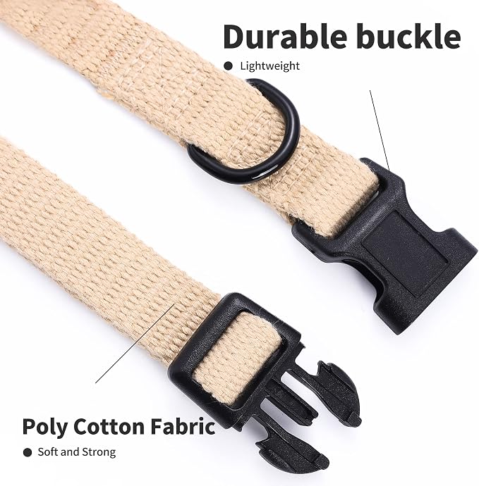 Mile High Life Soft & Strong Poly Cotton Adjustable Dog Collar with Quick Release Buckle for Small to Large Dogs(Khaki, Large Neck 15"-19")
