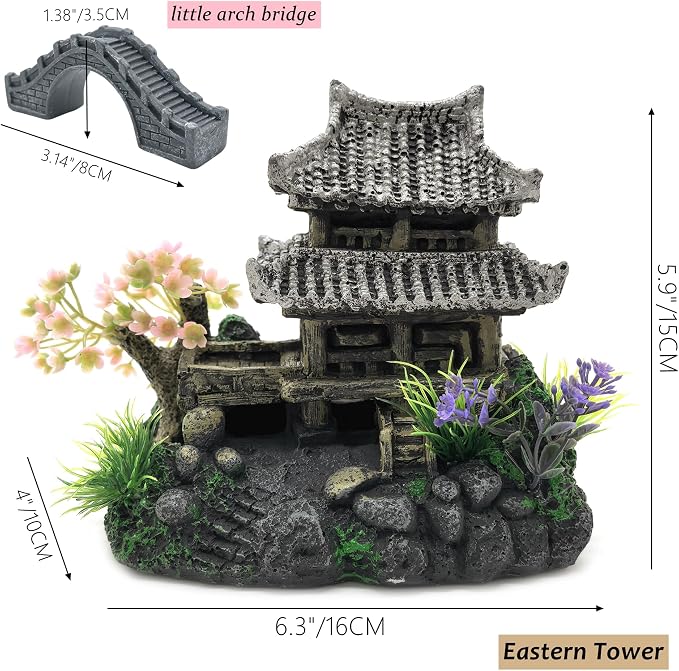 M2cbridge Aquarium Decor Antique Roman Column Ruin European Castle Underwater Landscape(Pavilion)