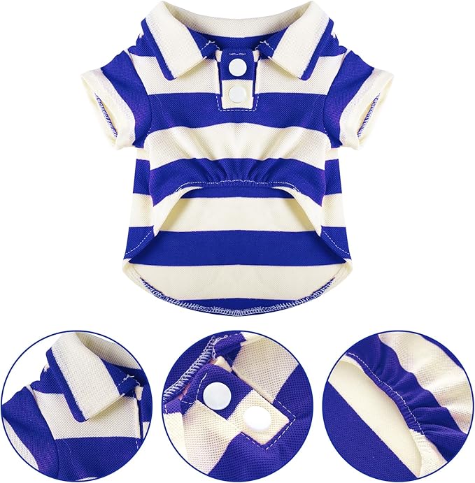 Dog Shirt Polo Shirt Striped Collar Puppy Clothes Summer Button Up Pet Clothes for Small Medium Dogs Cats for Boy Girl Pets (Royal Blue, X-Small)