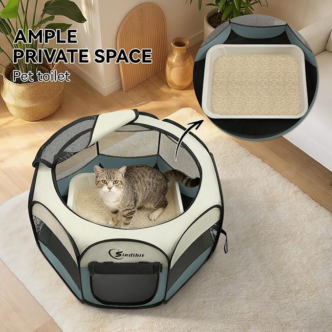 Siedihit Dog Cat Playpen, Puppy Pet Playpen Indoor for Small Dog Crate Tent Cage Outdoor, Portable Pop Up Dogs Enclosure Kennel with Carrying Case for Dogs/Cats/Rabbits(Grey, Small