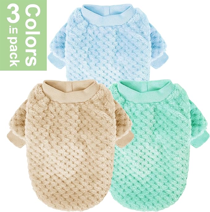 POMIU Dog Sweater, Dog Sweaters for Small Medium Dogs or Cat, Warm Soft Flannel Pet Clothes for Dogs Girl or Boy, Dog Shirt Coat Jacket (Ice Blue+Light Coffee+Teal, XX-Large)