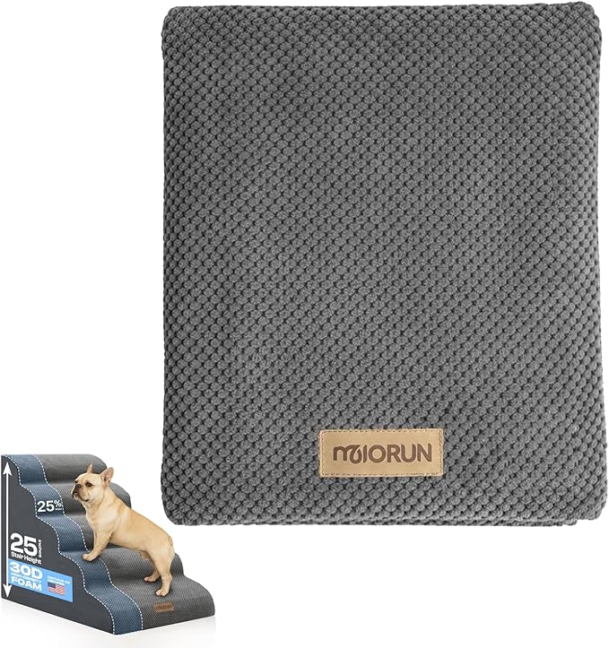 Replacement Cover for Miorun Extra Wide 5-Step Dog Stairs (Cover Only), Machine Washable, Anti-Slip, Fits Curved Dog Ramp for High Bed Up to 26", Light Grey