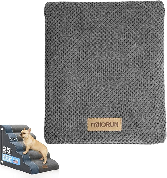Replacement Cover for Miorun Extra Wide 5-Step Dog Stairs (Cover Only), Machine Washable, Anti-Slip, Fits Curved Dog Ramp for High Bed Up to 26", Light Grey