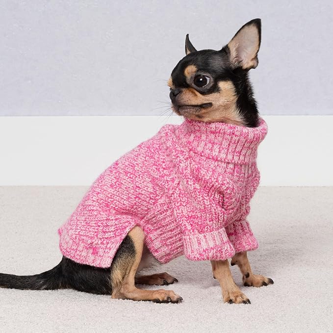 Fitwarm Knitted Turtleneck Dog Sweater, Cozy Dog Winter Clothes for Small Dogs Girl, Holiday Pet Outfit, Heather Pink, XS