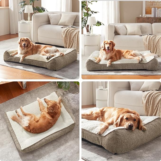 JOEJOY XL Orthopedic Dog Beds Large Sized Dog, Extra Thick Supportive Big Dogs Couch Bed with Sides, Ultra Soft Pet Bed Sofa for Large Dogs, Beige, 42inch