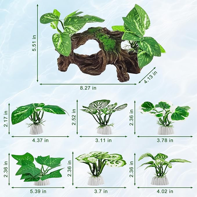 Kaiyuan Dynasty 7Pcs Driftwood Cave Decor Reptiles Betta Fish Tank Accessories Aquarium Plants Decoration Ornaments