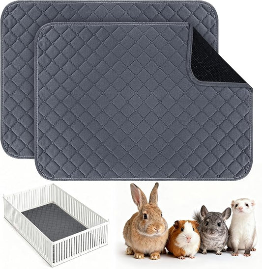 Washable Guinea Pig Cage Liners, 2 Pack 18"x24" Reusable Guinea Pig Pee Pads,Waterproof Super Absorbent Anti-Slip Pee Pads,Pet Bedding Liner for Dog,Small Animals,Bunny -Grey