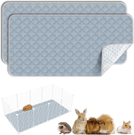 FunFurry Washable Guinea Pig Cage Liner - 2 Pack Reusable Washable Pee Pads，Waterproof Guinea Pig Bedding for Small Animal - Rabbit Bunny Hamster Puppy (Light Grey, 24" X 47" - 2 Pack)