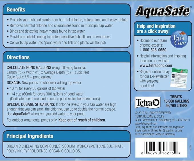 TetraPond AquaSafe 101.4 Ounces, Makes Tap Water Safe For Pond Fish